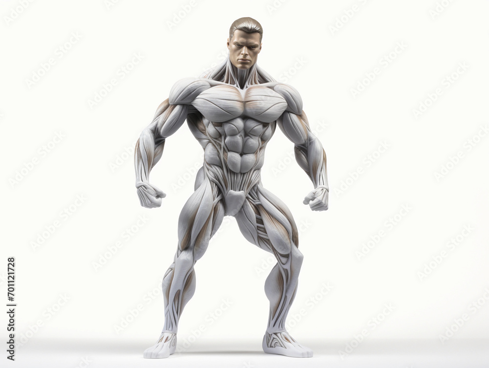 bodybuilder model in muscular pose at White background. Illustration of Dummy figure anatomical athlete. 