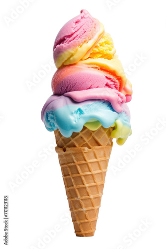 Rainbow Sherbet Ice Cream Cone Isolated on a Transparent Background