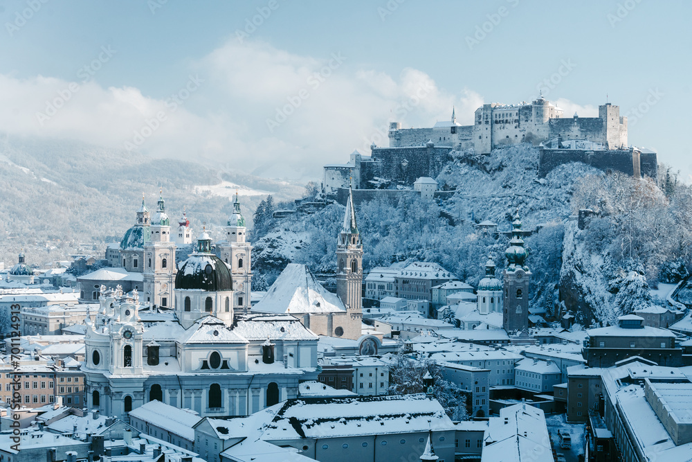 Historic city of Salzburg in winter, Salzburg Land, Austria