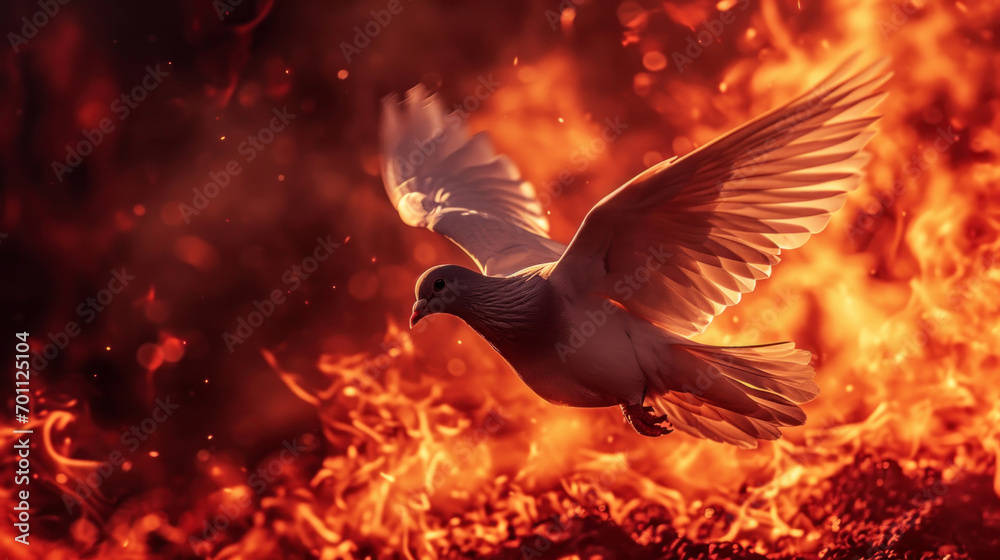 Fototapeta premium Spirit dove in flame. Pentecost Sunday,