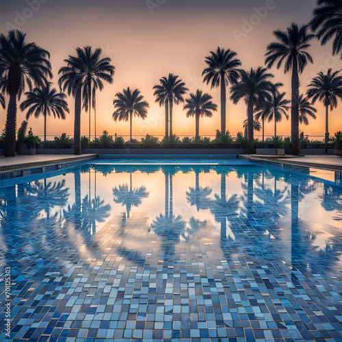 beautiful swimming pool at twilight