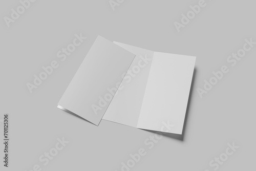 Blank DL bifold brochure on light grey background