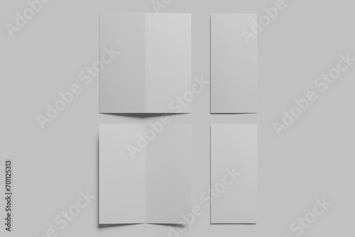 Blank DL bifold brochure on light grey background