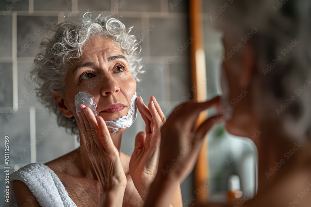 Senior Woman Applying Cream Face.Senior Woman Applying Cream Face.