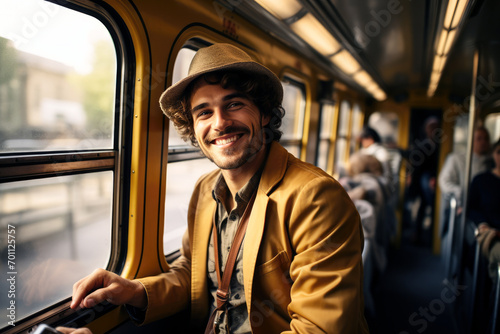 Young Man and His Retro Camera on the Train © Bojan