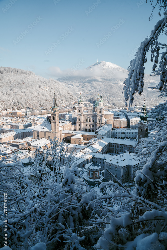 Historic city of Salzburg in winter, Salzburg Land, Austria