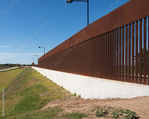 Recently built US Southern Border Wall between Texas and Mexico along the Rio Grande River.