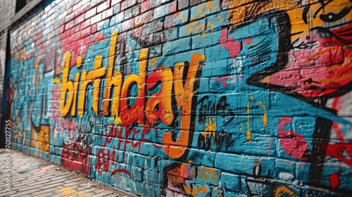 Graffiti Birthday: A graffiti-style mural with bold and bright colors spelling out birthday wishes and messages. simple cartoon happy birthday background with the inscription "happy birthday" on it