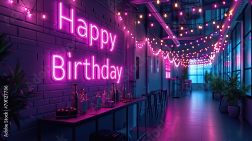 A modern and stylish design with neon lights spelling out  Happy Birthday  against a dark background. simple cartoon happy birthday background with the inscription  happy birthday  on it