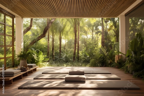 A veranda with a small outdoor yoga studio, providing a peaceful sanctuary for practicing mindfulness and finding inner serenity. © CREATER CENTER