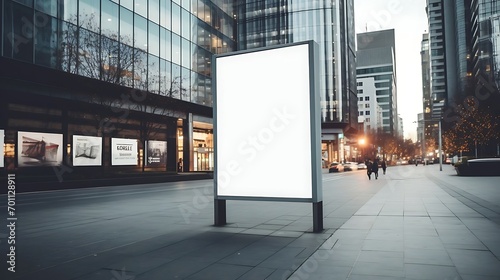 A mockup poster stand within a shopping center   mall setting or high street  showcasing a wide banner design featuring ample blank space for your content