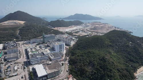 Hong Kong South East New Territories Landfill disposes of industrial, commercial and residential waste, the gases and leachate sewage discharged can be collected and environmental protection  Aerial  photo