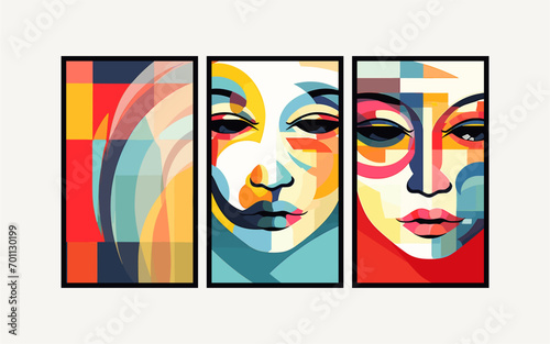 Abstract face posters in boho and contemporary style . Abstract face background for banner, card, textile, cover