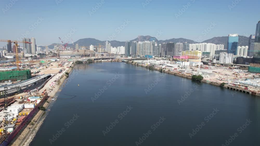 Seaside commercial and residential construction project in Kai Tak Sports Park Cruise Terminal Hong Kong Kowloon city, Kwun Tong and Kowloon Bay near Victoria harbor, Aerial drone skyview Seaside commercial and residential construction project in Kai Tak Sports Park Cruise Terminal Hong Kong Kowloon city, Kwun Tong and Kowloon Bay near Victoria harbor, Aerial drone skyview
