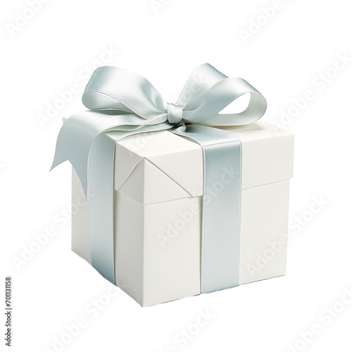 Paper Beige Gift Box and Tied with a Glossy Light Blue Ribbon on Transparent Background Created with Generative AI Technology