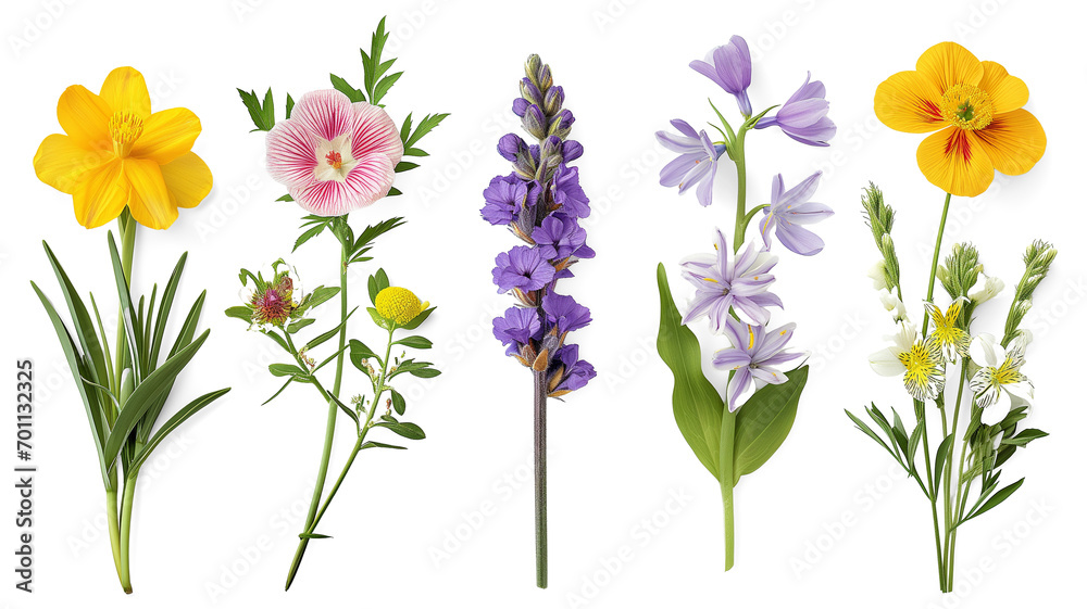 Set of different beautiful spring season flowers. - obrazy, fototapety, plakaty 