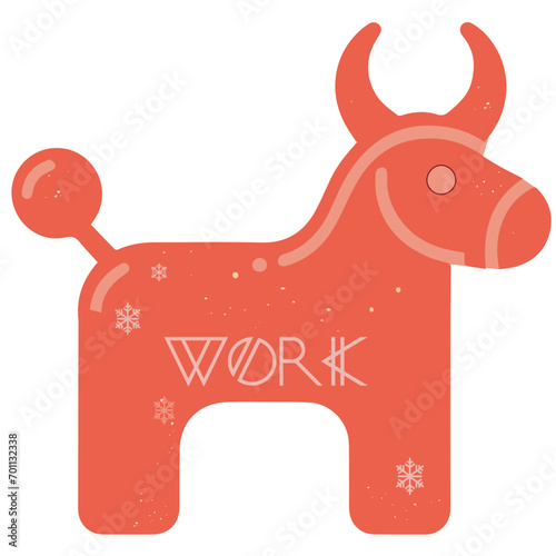 Red colored icon of the ox, in Swedish folk art style, with elements from Dalarna region in Sweden, showcasing Swedish folk heritage. Part of a Chinese Zodiac set in Swedish folk art style.