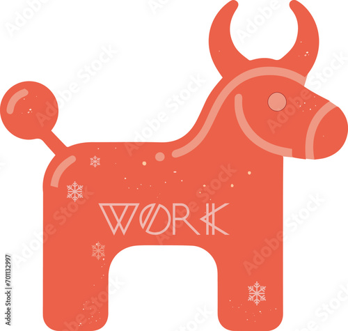 Red colored icon of the ox, in Swedish folk art style, with elements from Dalarna region in Sweden, showcasing Swedish folk heritage. Part of a Chinese Zodiac set in Swedish folk art style.