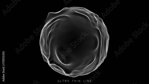 Ultra thin line fluid geometry. Dynamic vector distorted spheres.