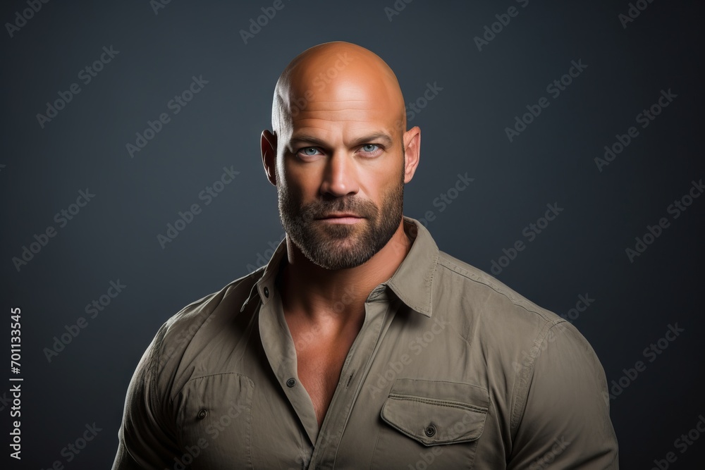 Handsome man with beard and mustache over dark background. Looking at camera.