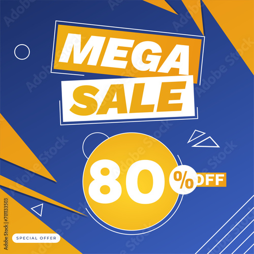 80 percent mega sale special offer banner blue yellow