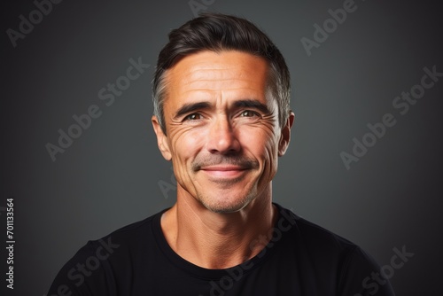 Handsome middle-aged man over grey background. Men's beauty, fashion.