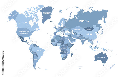 High detail  World Map with country names vector stock illustration
