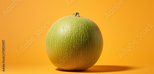 A fresh muskmelon  side-angle  realistic in Agfa Vista 400 style  against a light green background  with diffused and soft light.