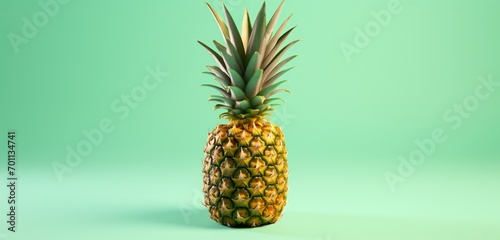 A plump pineapple  side-angle  realistic Agfa Vista 400 look  against a light green surface  with diffused and soft lighting.
