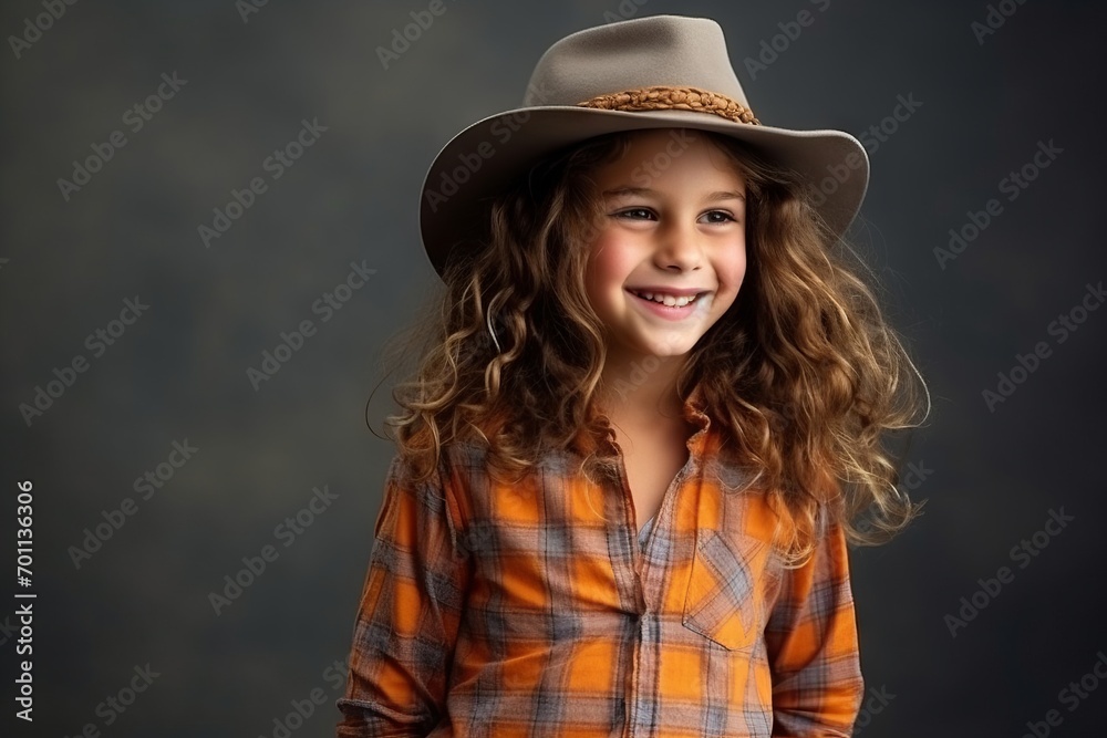 portrait of a beautiful little girl in a cowboy hat on a dark background