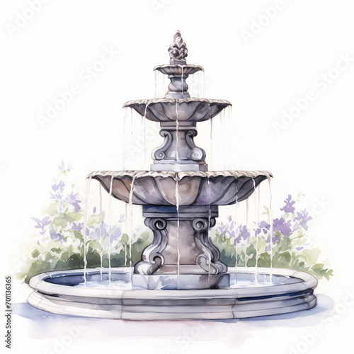 A simple classic watercolor fountain illustration