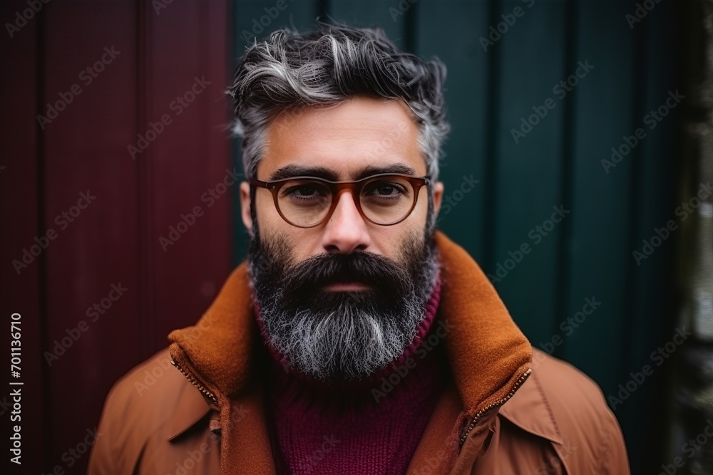 Portrait of a handsome bearded man with glasses and a coat. Portrait of a handsome bearded man with glasses and a coat.