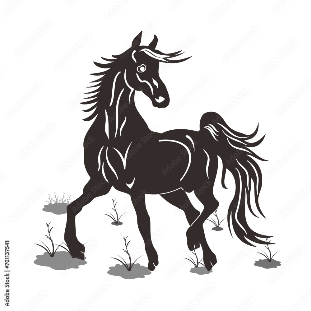 Drawing the black silhouette of running horse on a white background Drawing the black silhouette of running horse on a white background