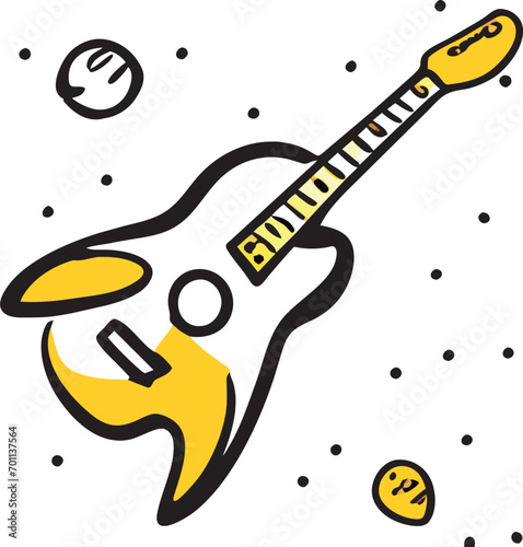 guitar spaceship in space, icon doodle fill