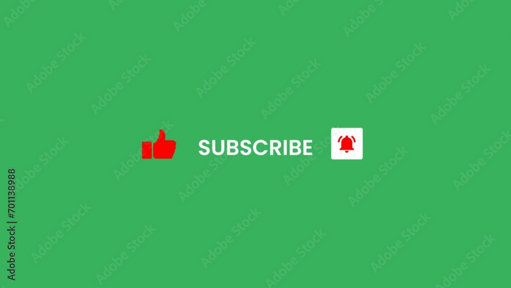 youtube subscribe button on green screen, like, bell icon lower third animation	