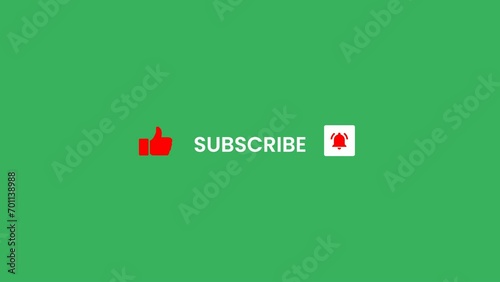youtube subscribe button on green screen, like, bell icon lower third animation	 photo