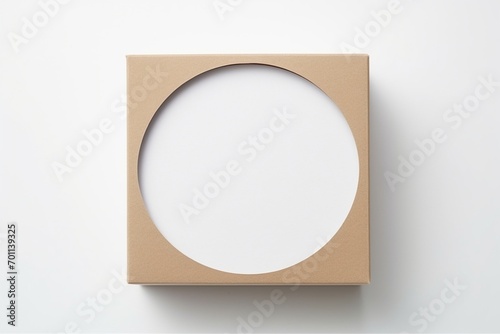 Compact open empty cardboard box with blank label, on a solid white background, for small beauty products, box with a subtle elegance,