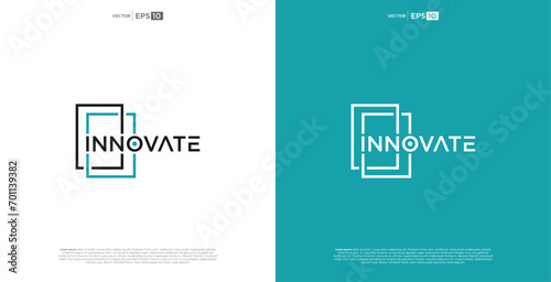 letter INNOVATED wordmark logo typography. A logo that extends the horizon of innovation, reflecting a futuristic and expansive vision in its design
