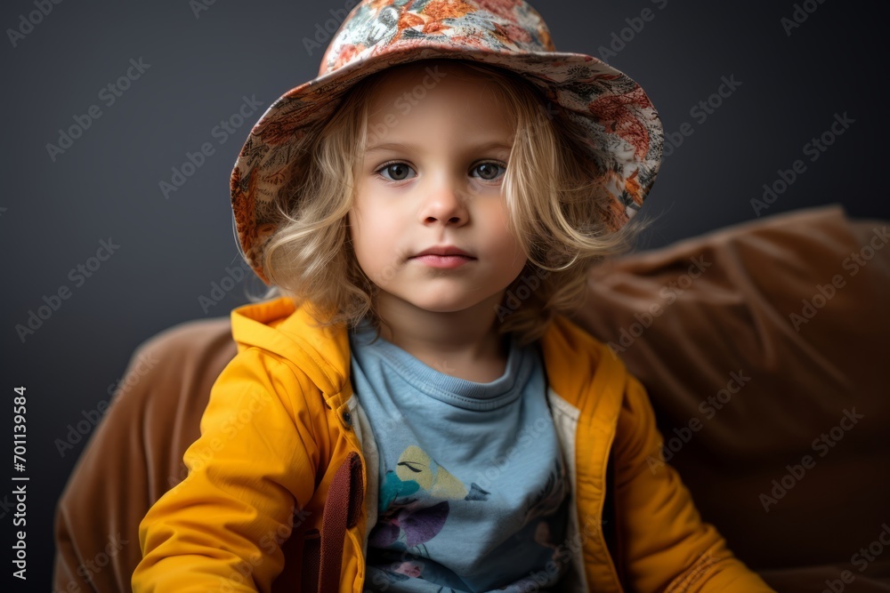 portrait of a beautiful little girl in a hat on a dark background