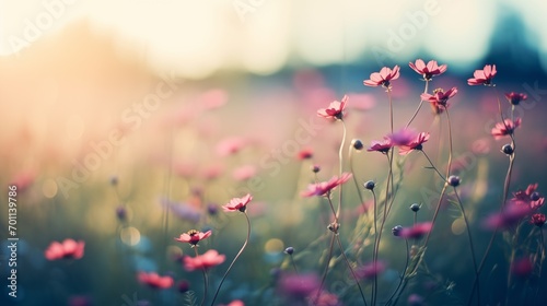 Wildflowers in the sunset light - vintage image