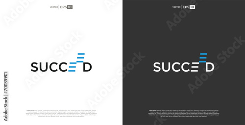 letter SUCCEED  logo typography. A logo representing the synergy of success  where various elements come together harmoniously to create a pow