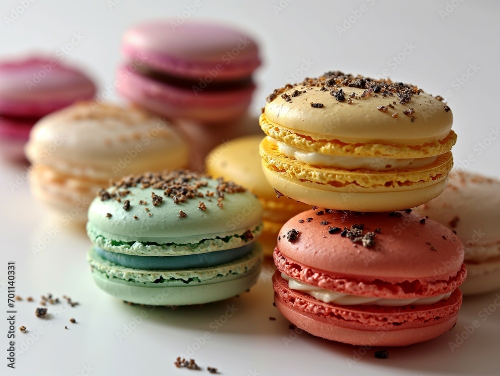 Macaroons colorful mix flavors. Sweet French pastry cookies macarons. 