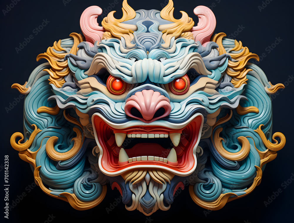 3D Chinese dragon lion statue on light background. Chinese new year concept. 3D rendering 3D Chinese dragon lion statue on light background. Chinese new year concept. 3D rendering