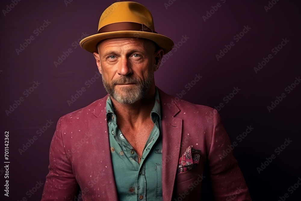 Handsome senior man wearing a hat and jacket. Studio shot.