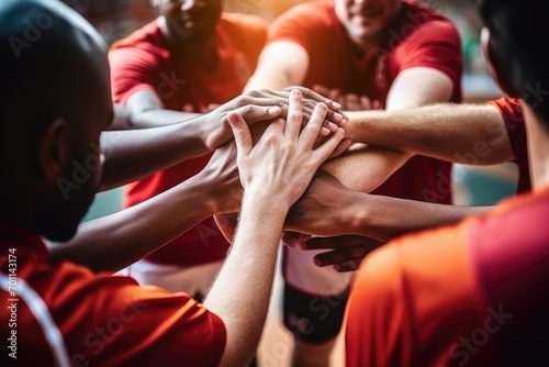 Sports Team United with Hands Together in a Huddle © KirKam