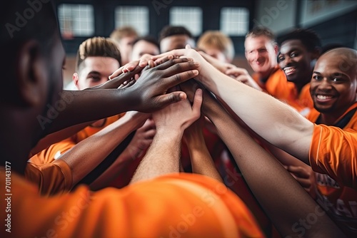 Sports Team United with Hands Together in a Huddle photo