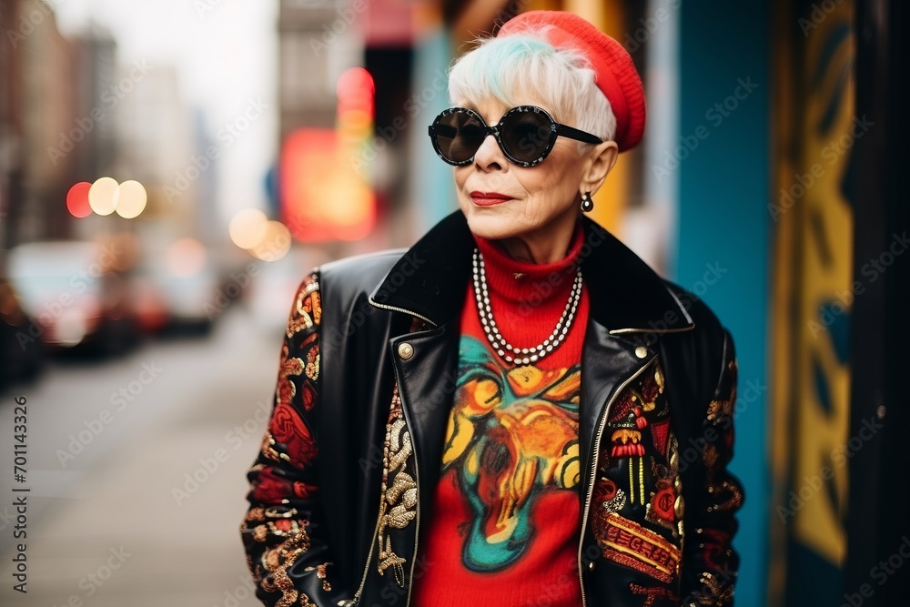 Stylish senior woman in the city. Portrait of a fashionable mature woman in the city.