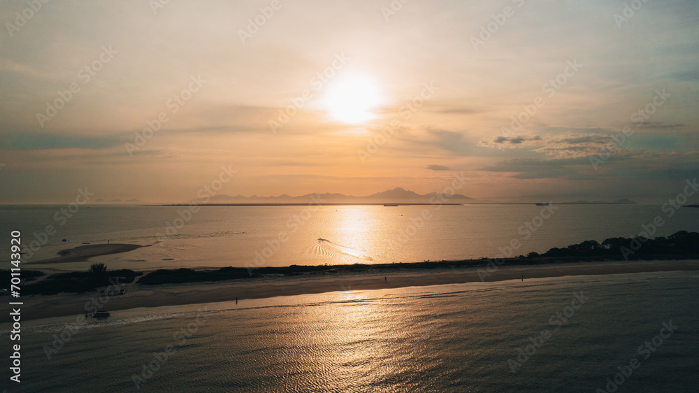 Ilha do Mel - Paraná. Aerial view of the Conchas lighthouse and beaches of Ilha do Mel