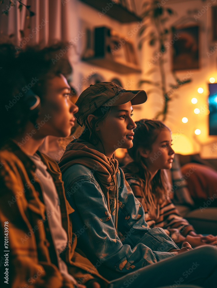 A Photo of a Family with a Teenager Having a Themed Movie Marathon at Home