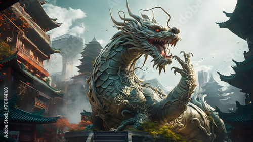 Dragon statue in the forbidden city  beijing. Chinese new year festival on blue sky background. chinese dragon zodiac